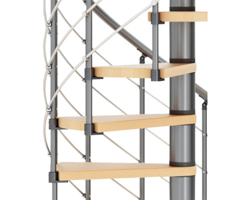 Pertura wenteltrap Koralia, beuken gelamineerd hout, Ø 120 cm, grijs, 11 treden, 12 stootborden