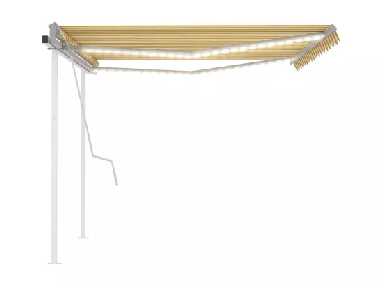 Auvent manuel rétractable avec LED 4,5x3,5 m Jaune et blanc