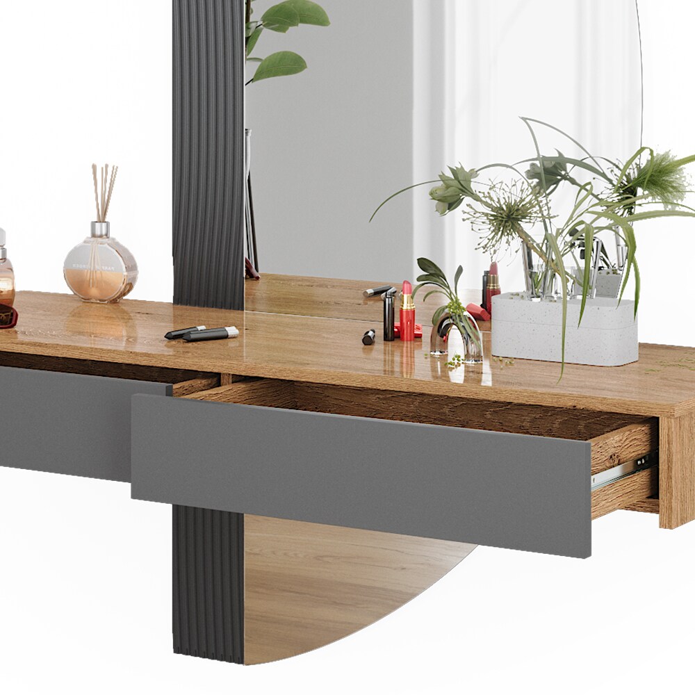 Vicco Schminktisch Melisa Eiche Grau 120 cm mit 2 Schubladen
