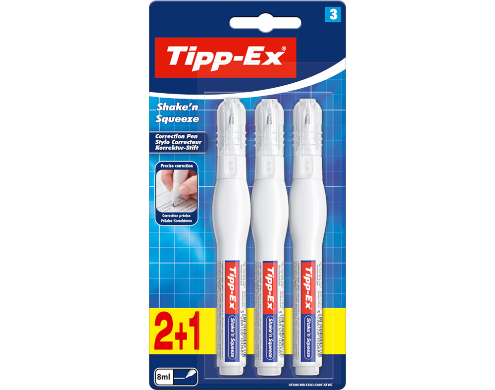 CANETA CORRETORA BIC SHAKE'N SQUEEZE 3 UNIDADES 8ML