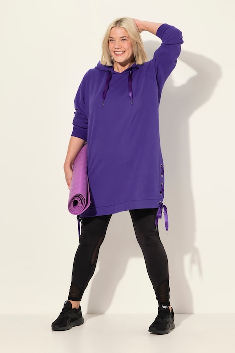 Long-Hoodie, Satinbänder, Kapuze, Langarm