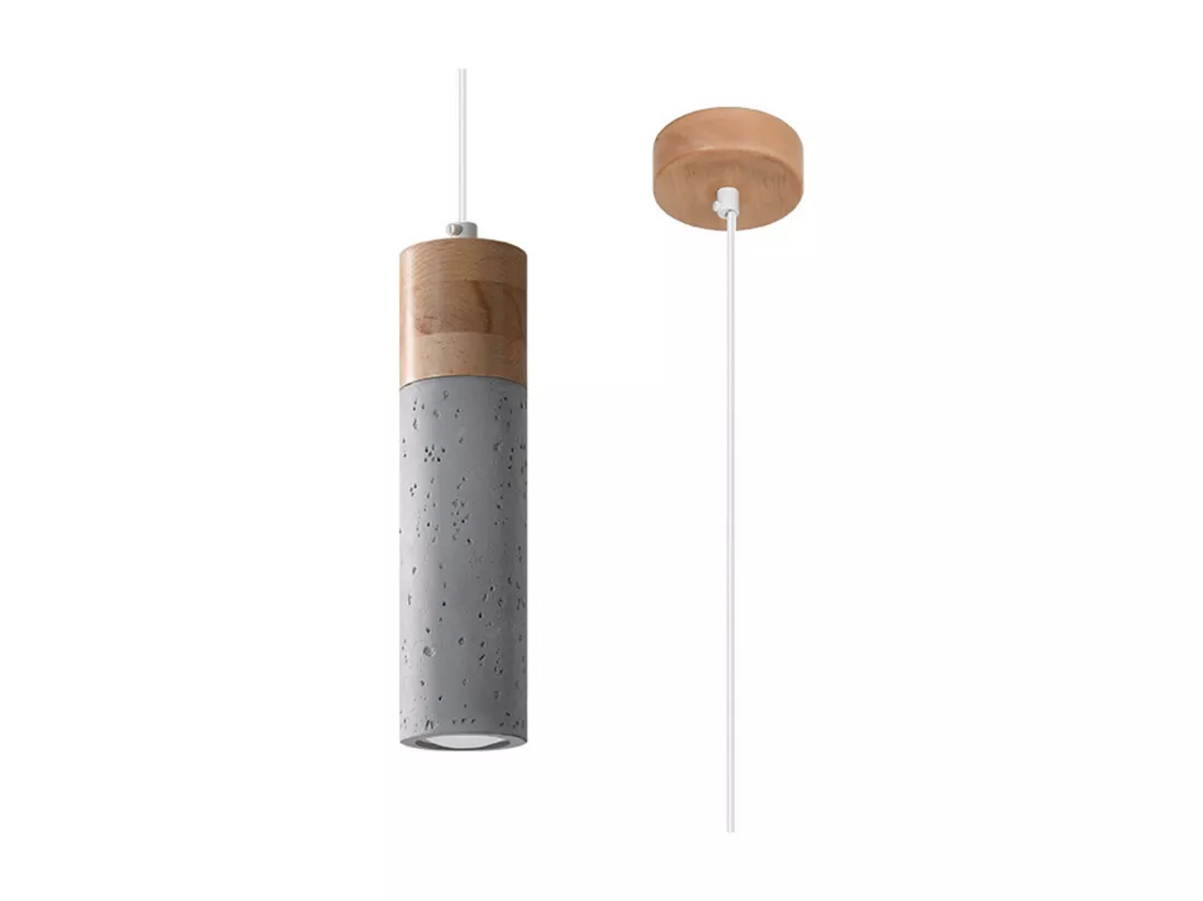 Sollux Lighting Zane Slim Suspension Plafonnier Gris Béton, Bois Naturel