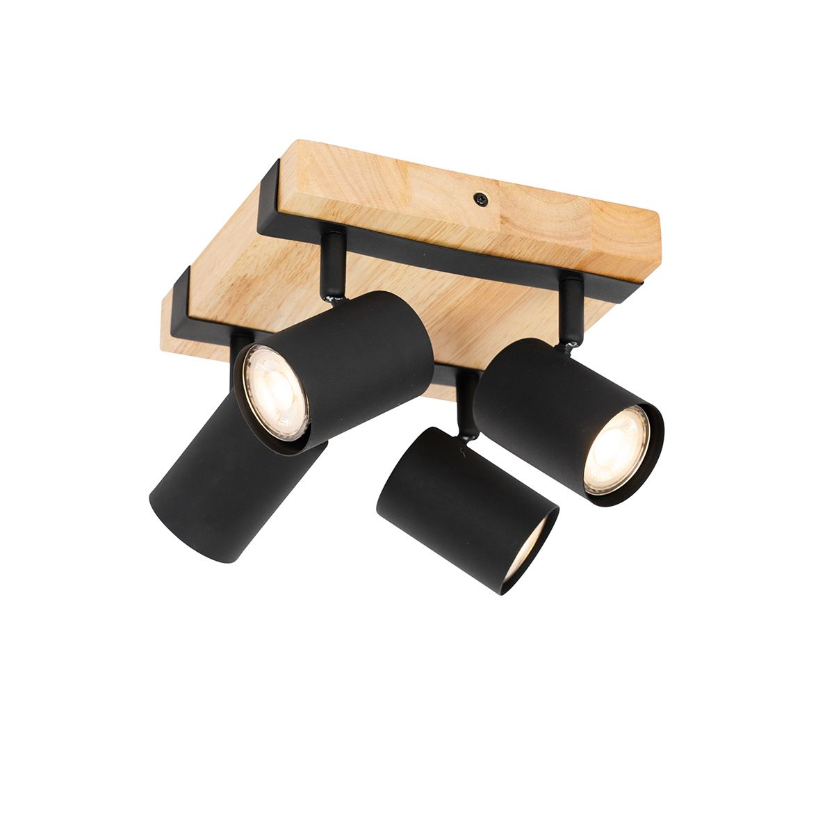 Smart plafondspot zwart met hout 4-lichts draai- en kantelbaar incl. Wifi GU10 50mm - Jeana