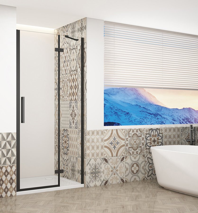 Gelco Trinity douchedeur 120cm links met helder glas zwart mat