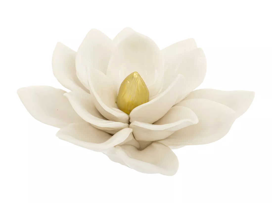 Objet décoratif Fleur en céramique blanche et dorée D 14.5 x H 6.3 cm
