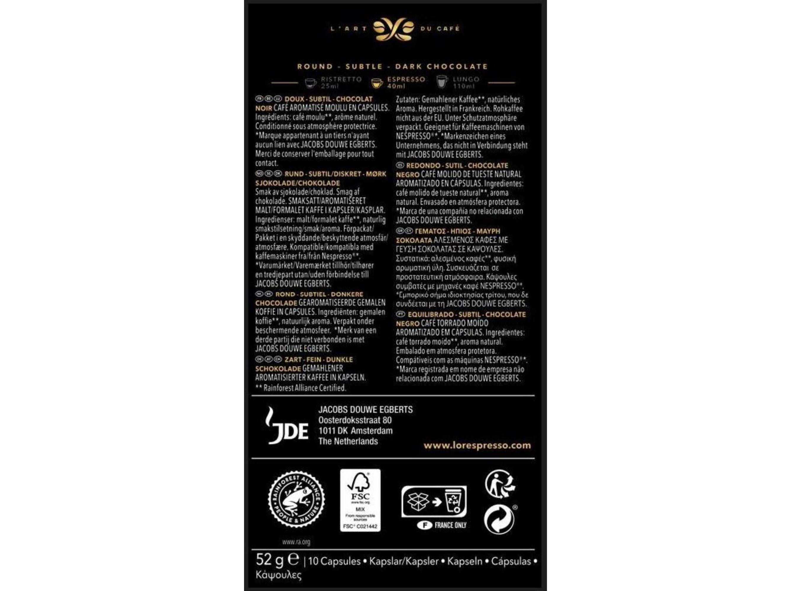 CÁPSULAS DE CAFÉ L'OR CHOCOLATE COMP SIST NSP 10 UN