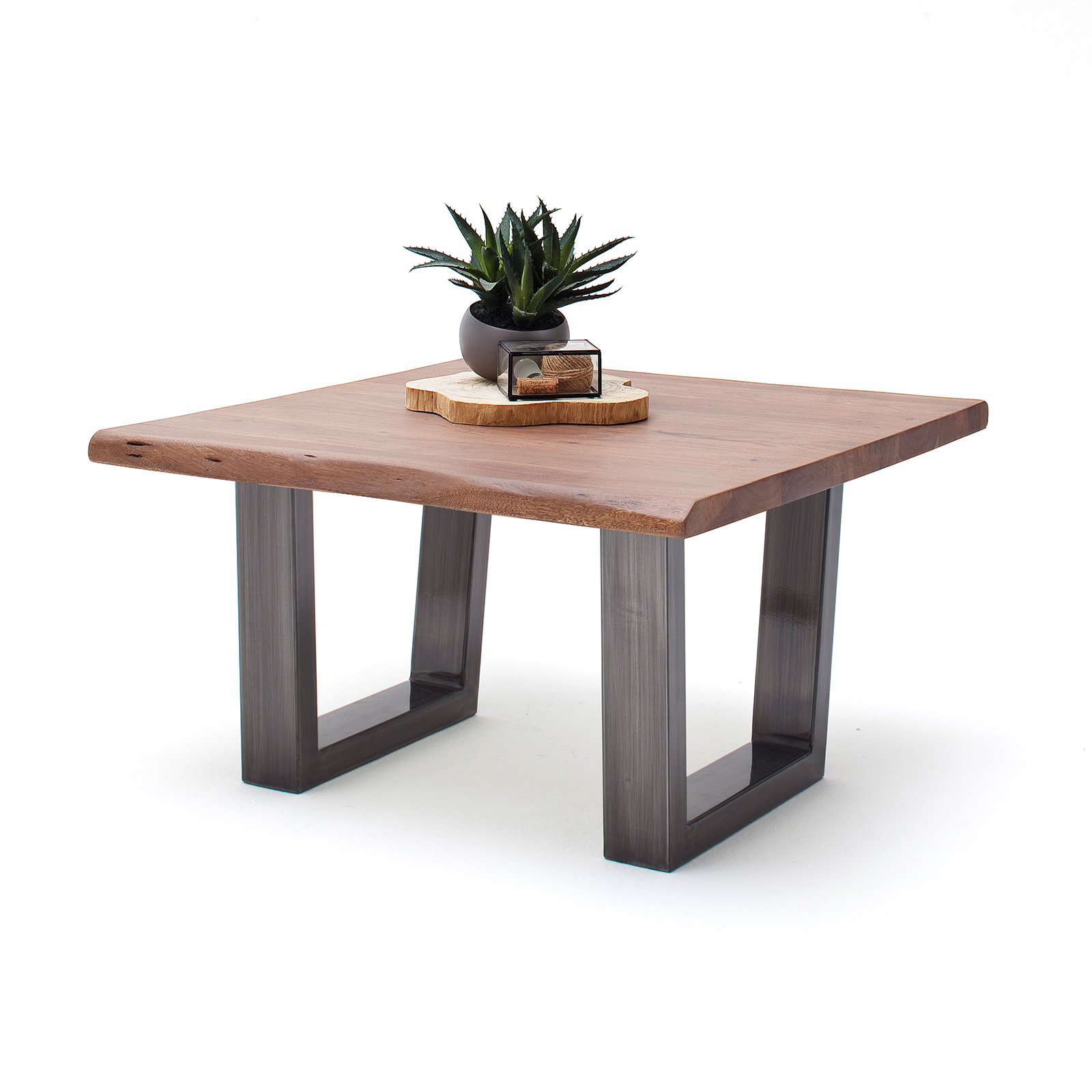 Couchtisch CARTAGENA - Akazie Walnuss-antikgrau - Trapez-Gestell - 75x75 cm