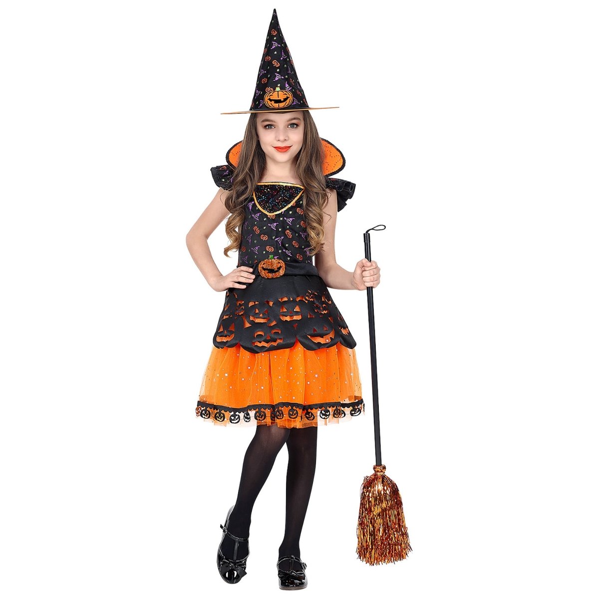 Halloween Kostuum Zwart Oranje Meisje Heks