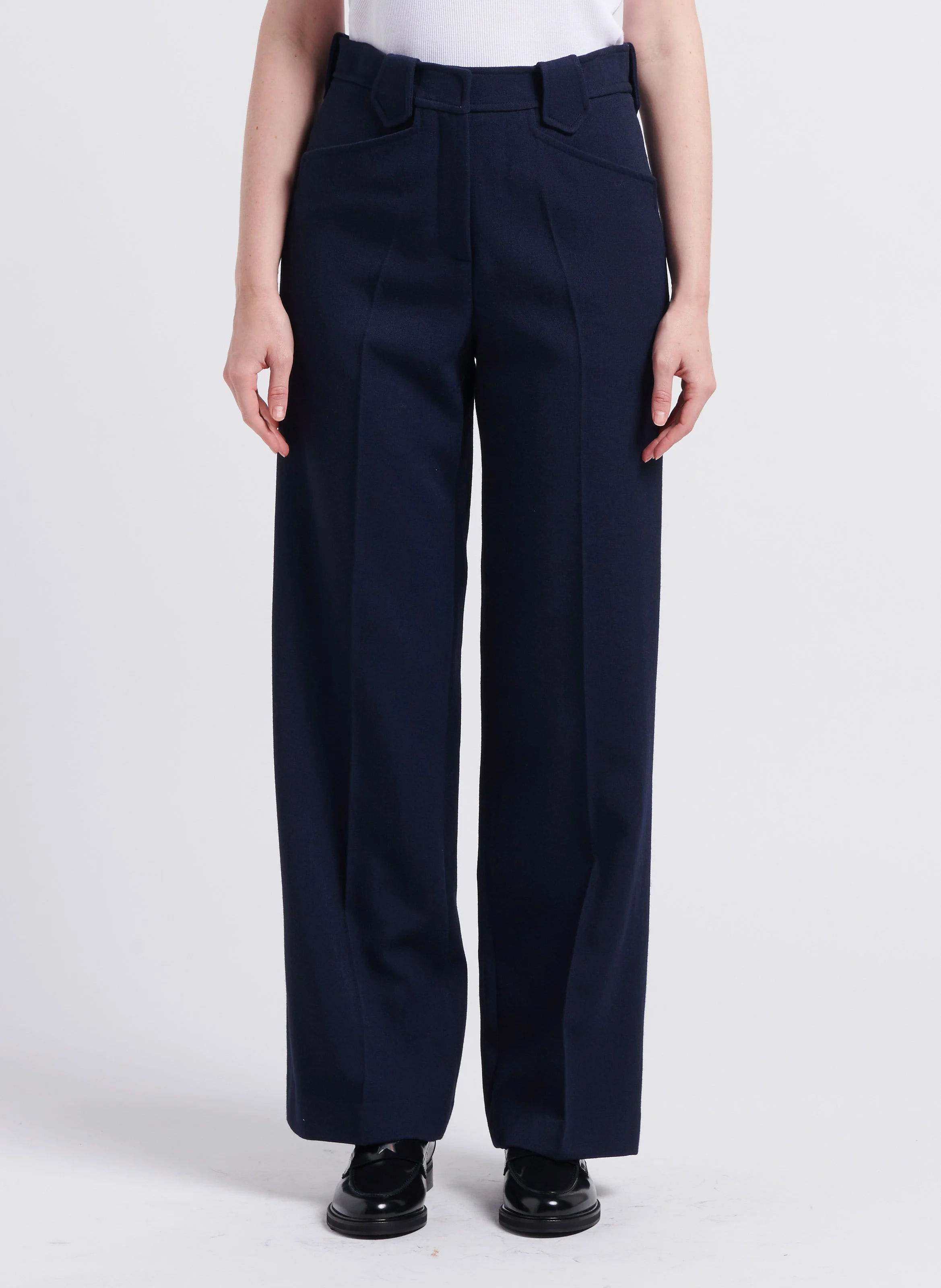 DREW - Pantalon large en laine vierge mélangée | Bleu