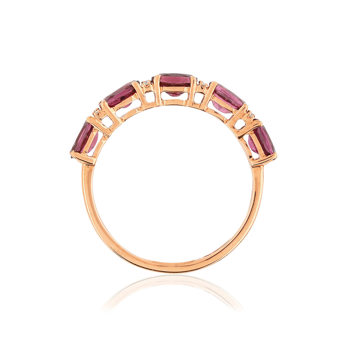 Bague or 375 rose grenats rhodolites ovales et diamants