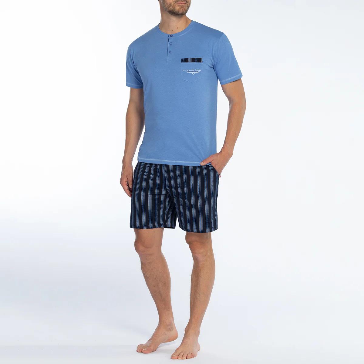 Pyjashort homme FISH bleu/rayé