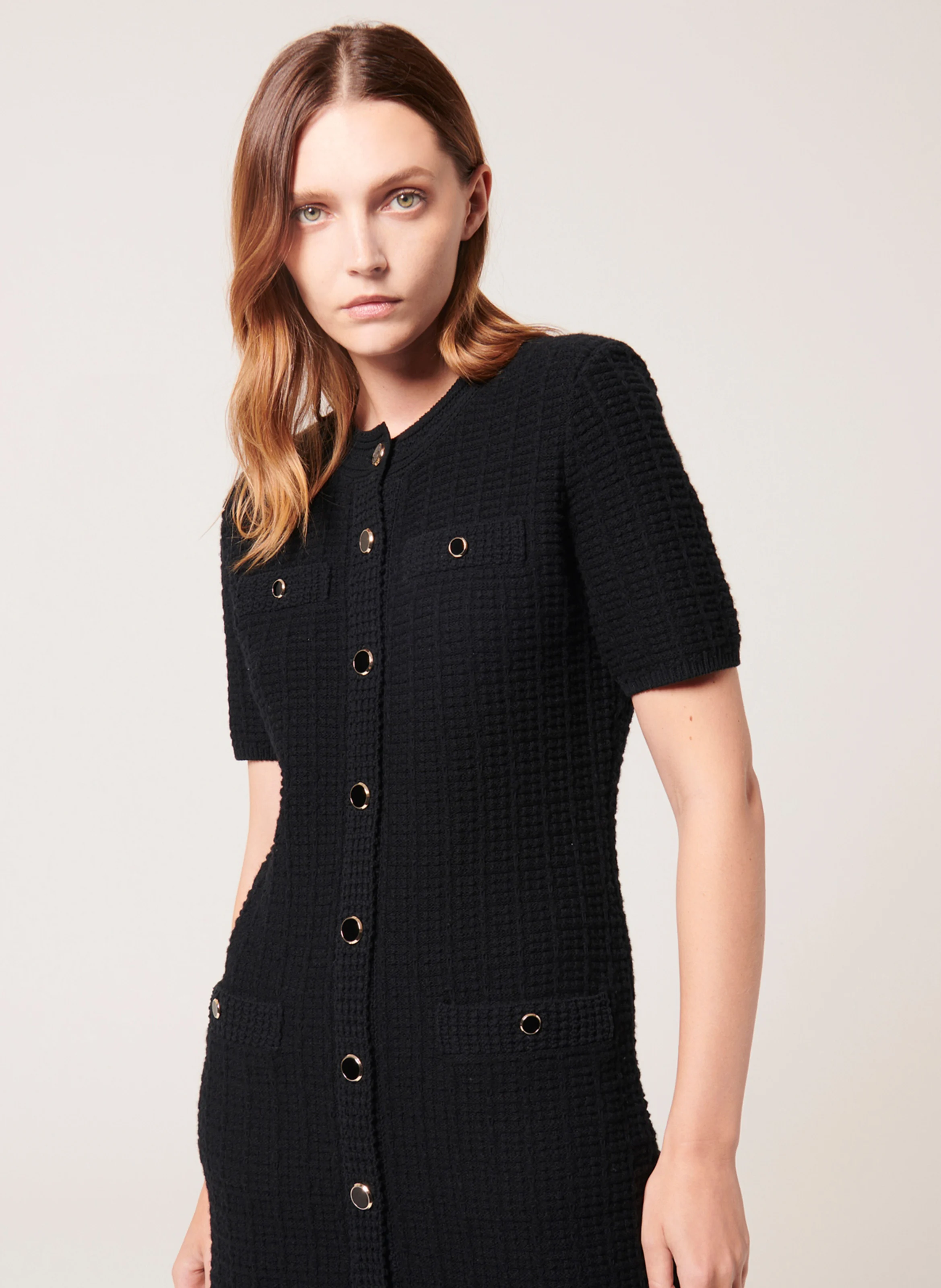 RISMA - Robe courte droite col rond en laine | Noir