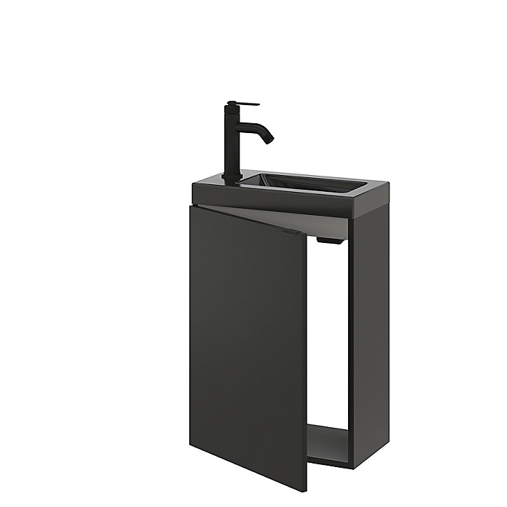 Ensemble lave-mains l.45 cm meuble à suspendre Imandra noir mat + plan vasque céramique noir
