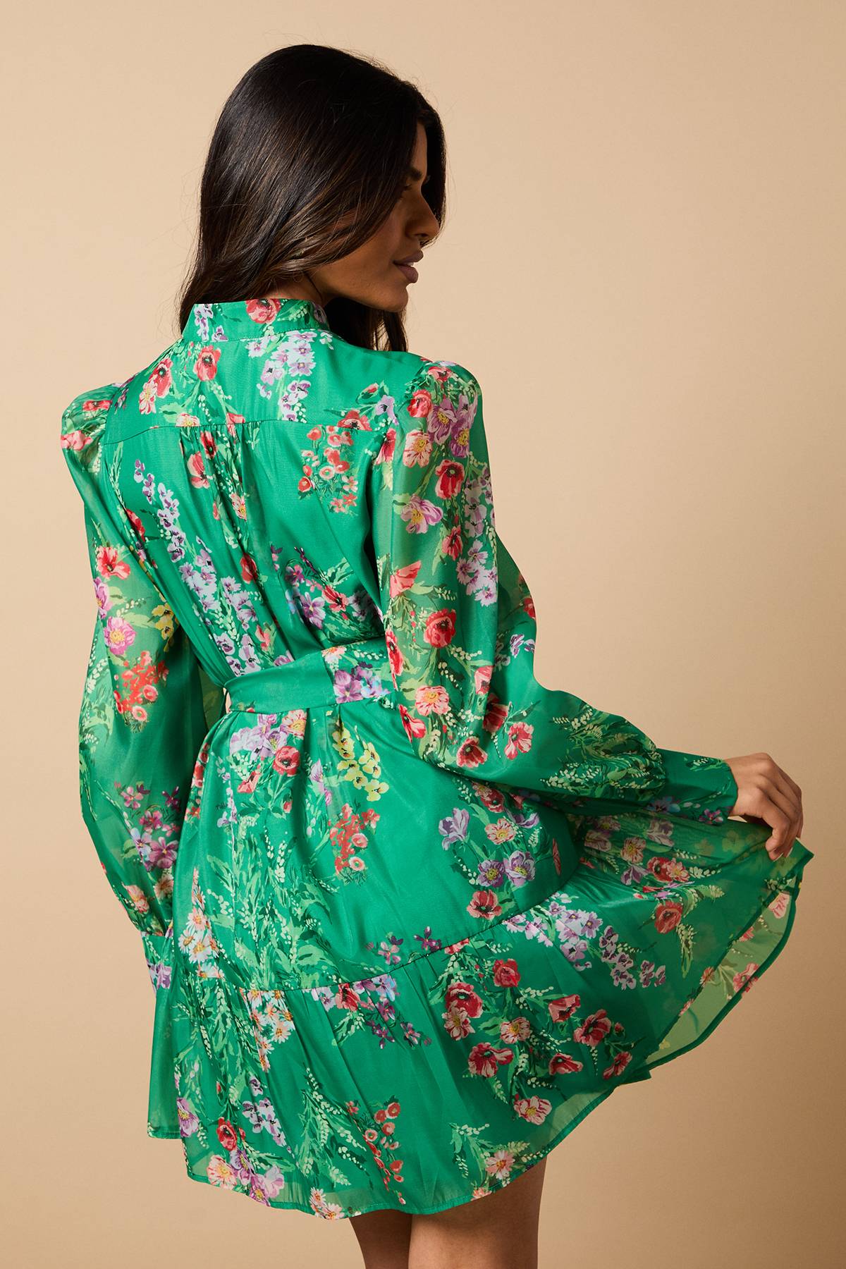 Oasis Petite Robe Chemise Mini en Organza Floral Vert
