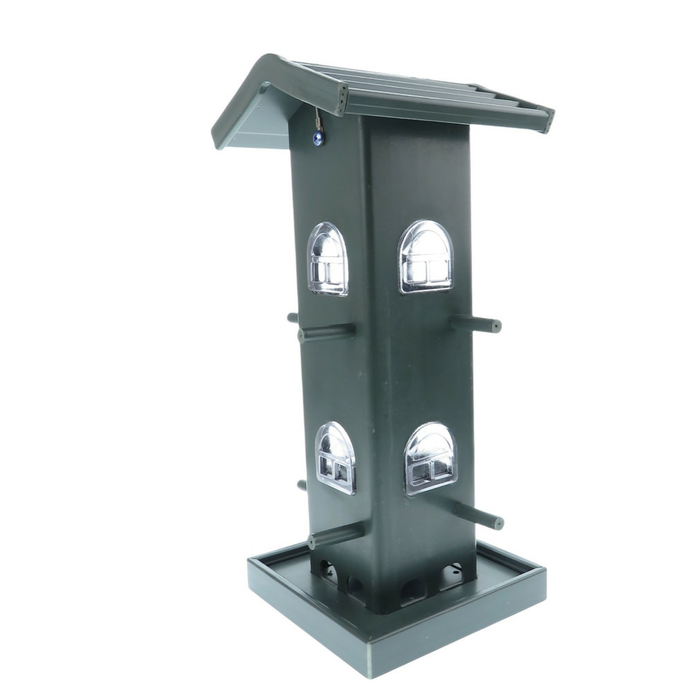 Mangeoire silo maison verte, bois composite, hauteur 33 cm. Pour oiseaux