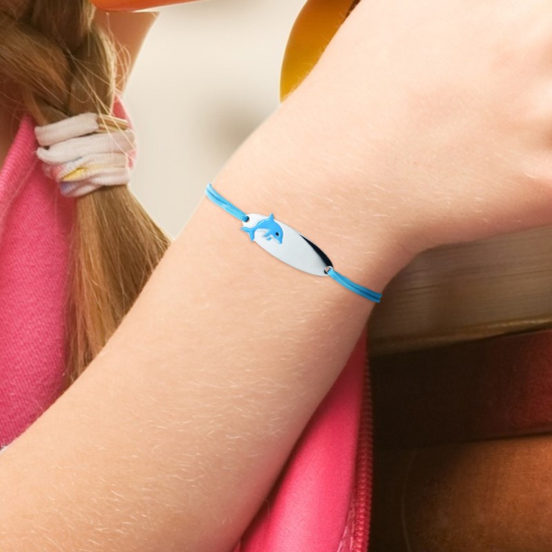 Bracelet GOURMETTE DAUPHIN - Nylon bleu - Argent 925