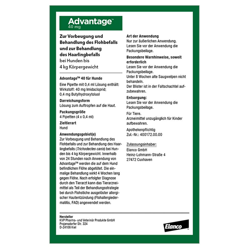 Advantage® 40 mg Spot-On für Hunde bis 4 kg