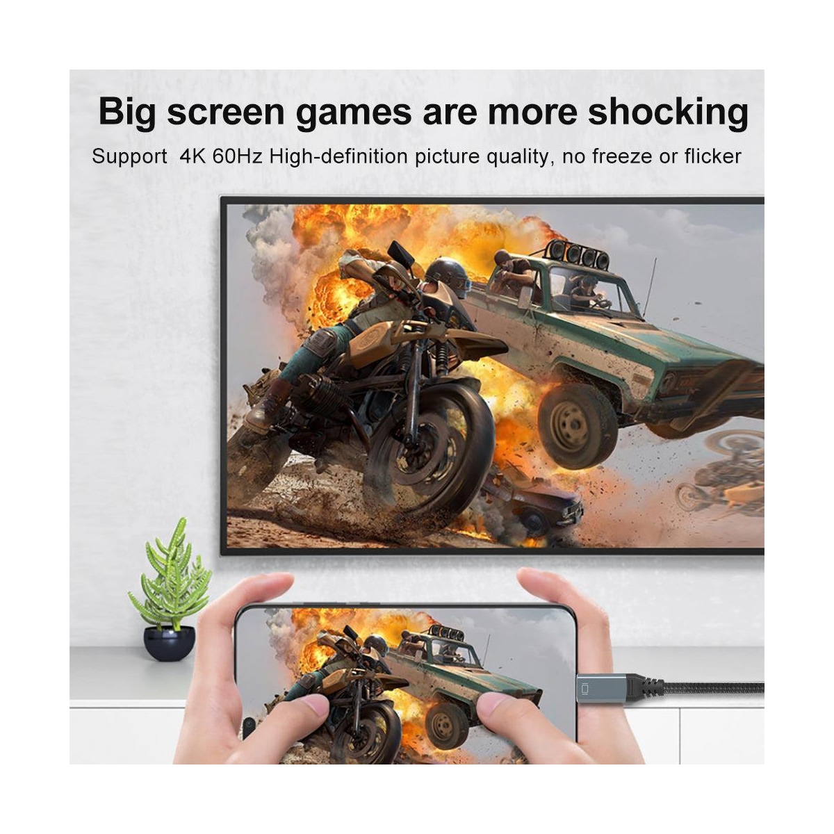 NÖRDIC 3m USBC til HDMI 4K 60Hz nylonflettet kabel plass grå støtte for HDCP1.4 og 2.2 Rent kobber 99,99 %