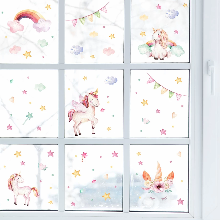 Nikima Fensterbilder Einhorn selbstklebend bunt
