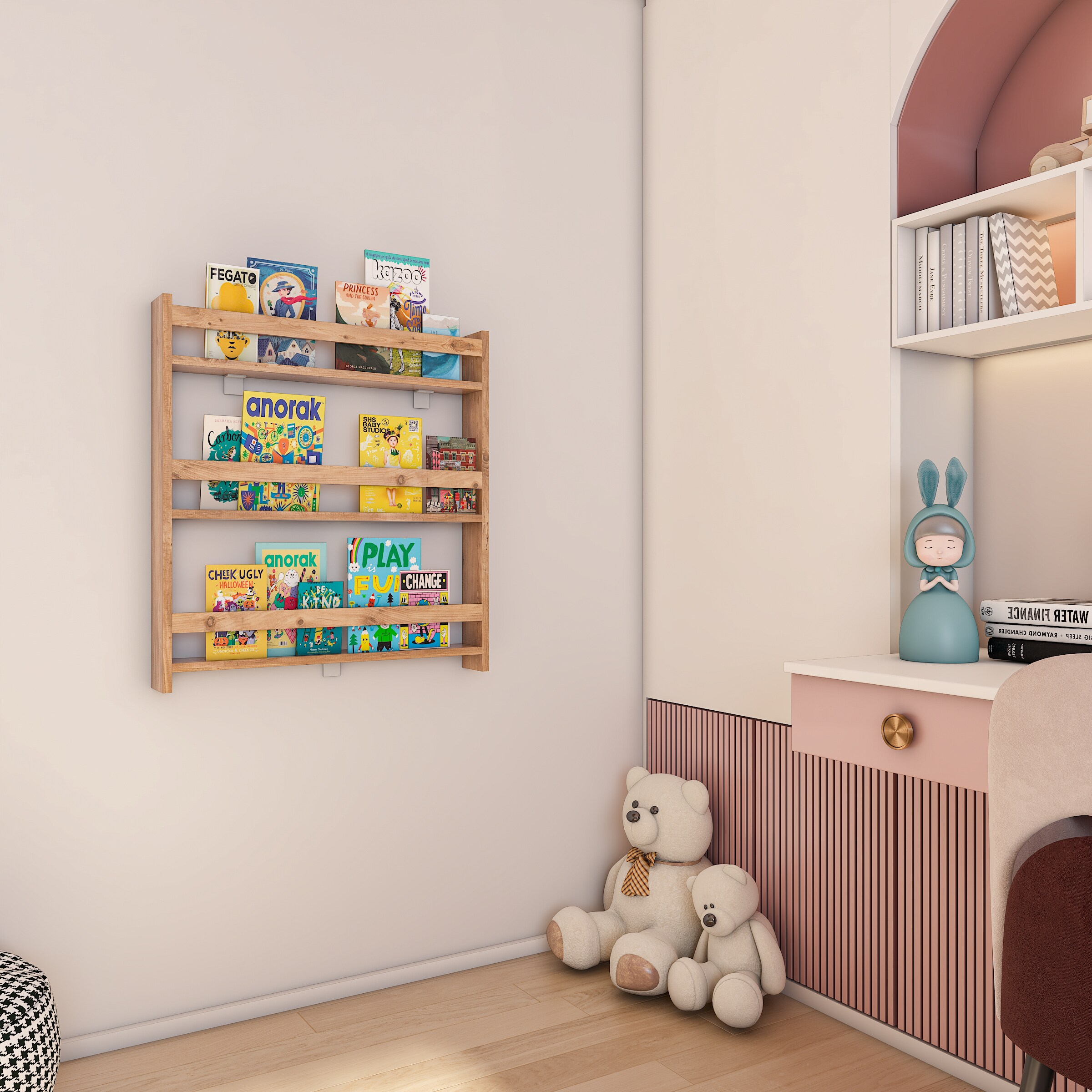VCM Holz Kinderregal Bücherregal Kinder Wandregal Hängeregal Wandboard Regal Kidos
