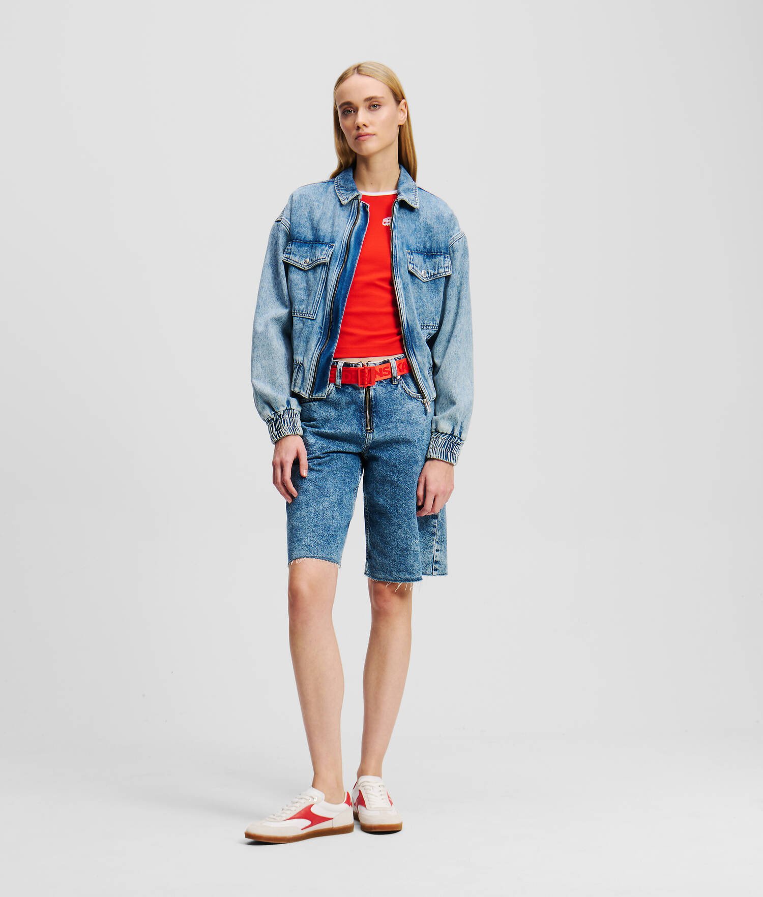 VESTE BOMBER EN DENIM - Bleu marbré clair