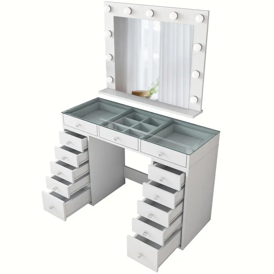 Kaptafel Wit/Glas - Incl. Spiegel - 120x44,5x79,8cm - Beyas