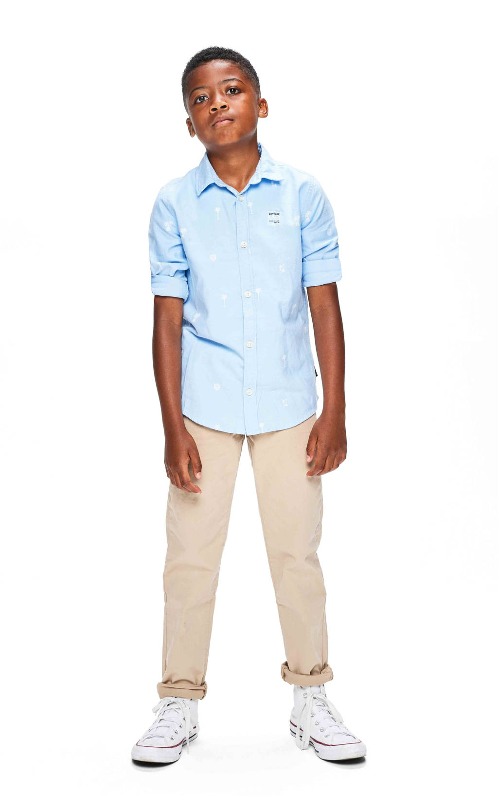 Retour Jeans overhemd Jurgen met all over print lichtblauw