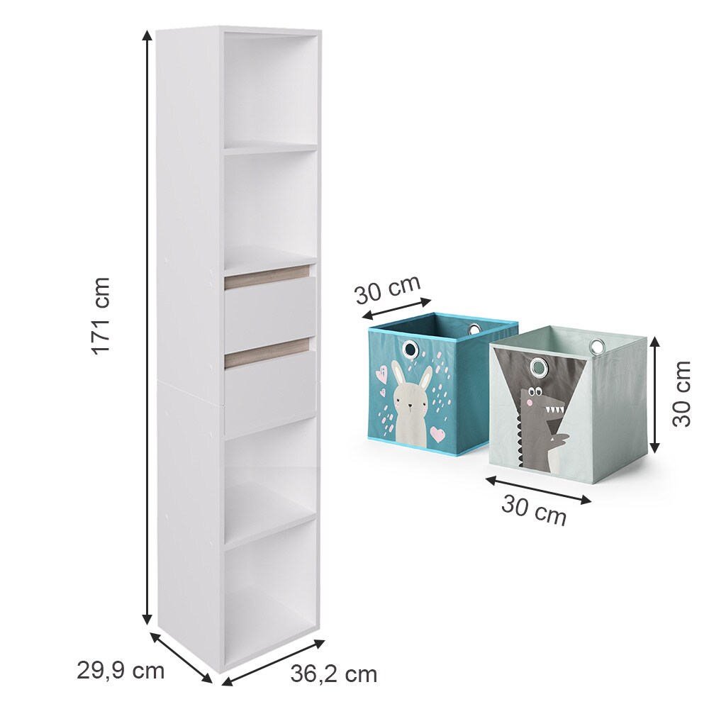Vicco Kinderregal Bücherregal Standregal Robert Weiß 36 x 171 cm modern Faltboxen Kinderzimmer Regal Wandregal Aufbewahrungsregal Spielzeugaufbewahrung