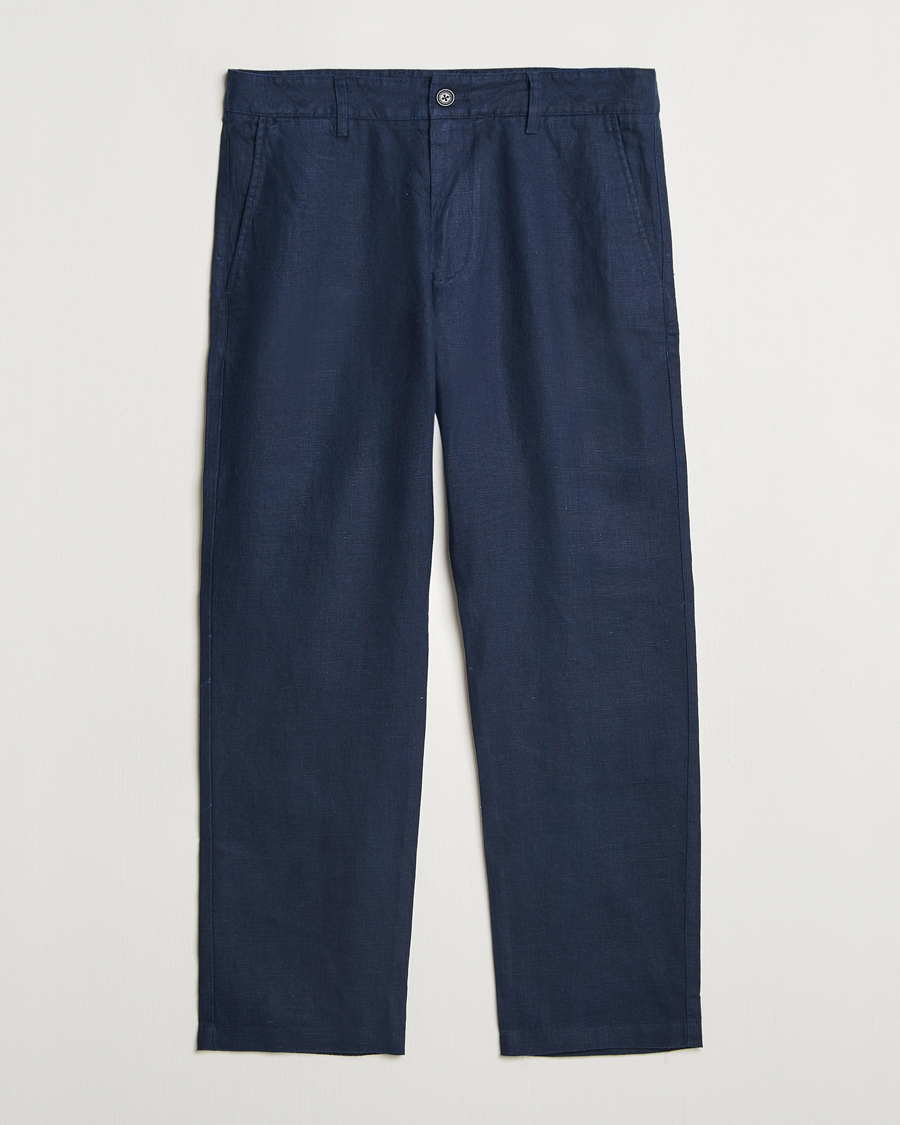 NN07 Aden Regular Fit Linen Trousers Navy Blue