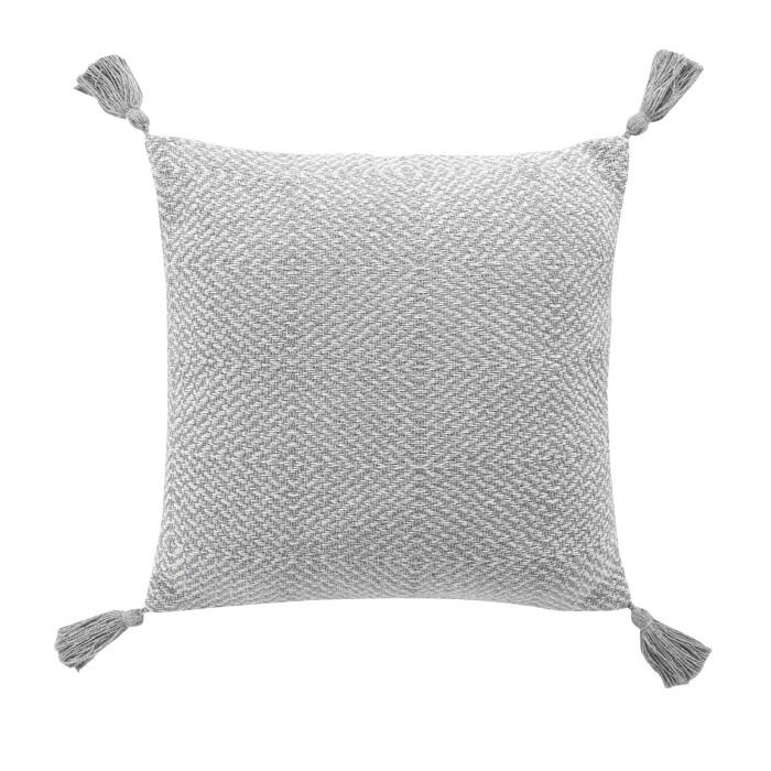 COUSSIN POMPONS 40X40CM COTON TISSE LOUISETTE GRIS