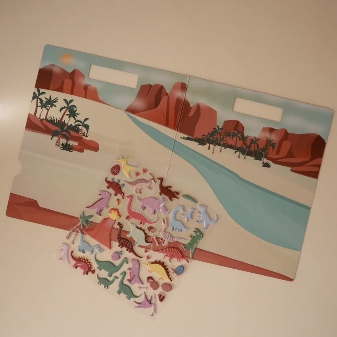 Mushie herbruikbare 3D stickers met achtergrond - dino's