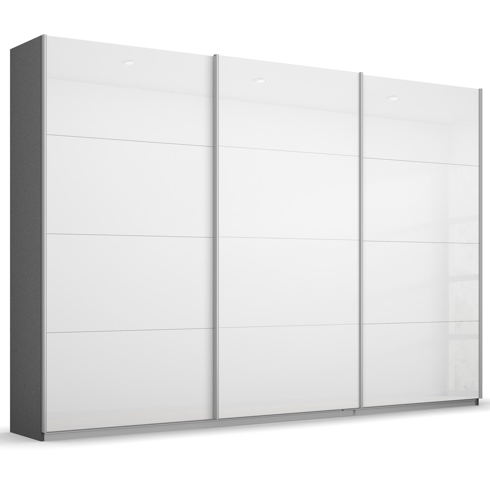 Schwebetürenschrank - weiß Hochglanz - grau metallic - 271x210 cm