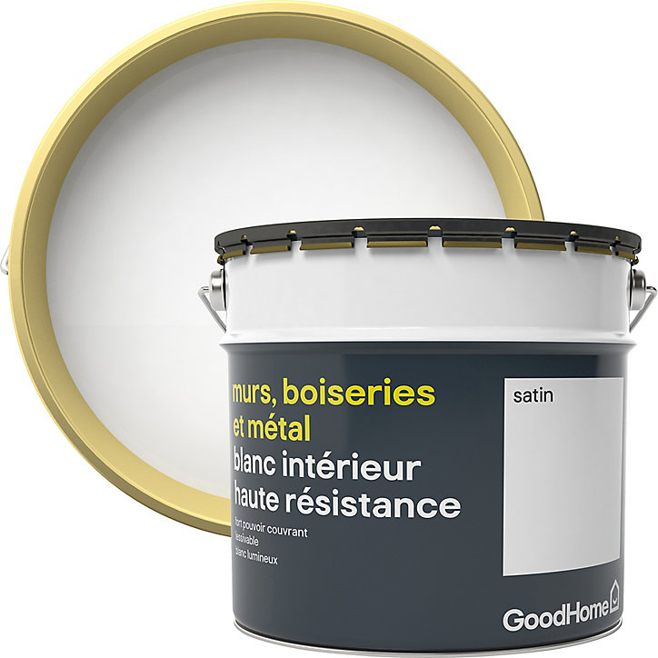 Peinture murs boiseries et métal GoodHome haute résistance blanc satin 10L