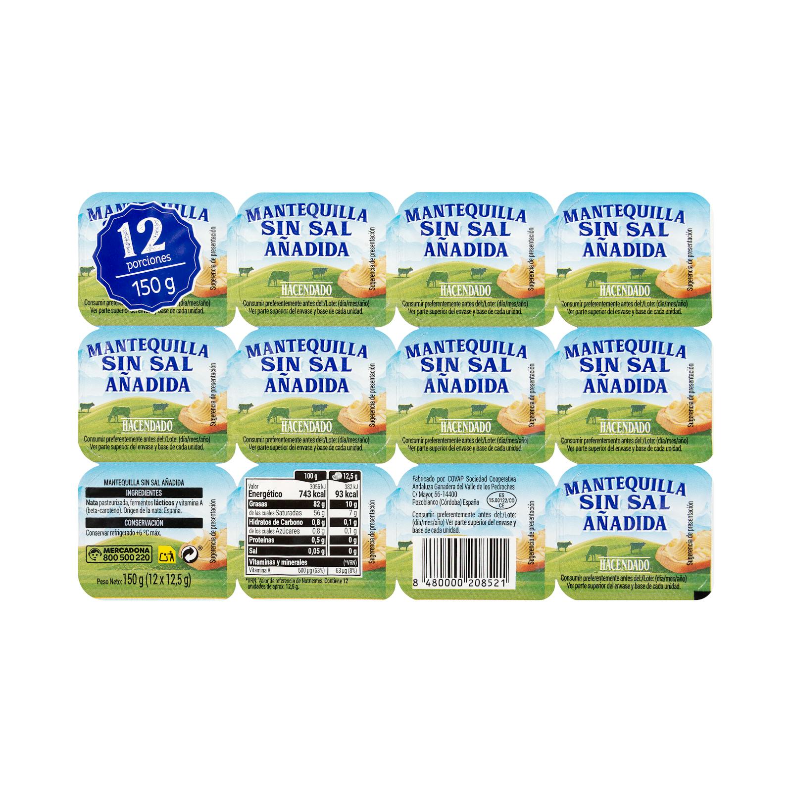 Beurre portionné Hacendado sans sel ajouté