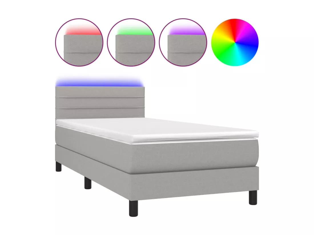 Sommier tapissier avec matelas et LED Gris clair 90x190cm Tissu