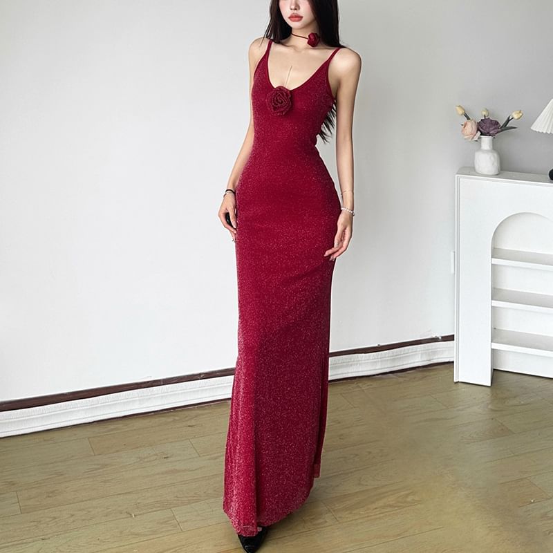 Sugarcoat - Spaghettibandjes Effen Glitter Mesh Maxi Schedejurk