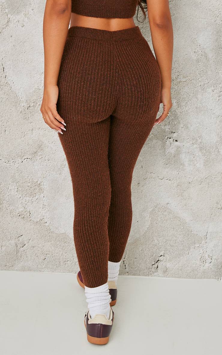 Chocolat Legging Côtelé En Maille Petite Taille