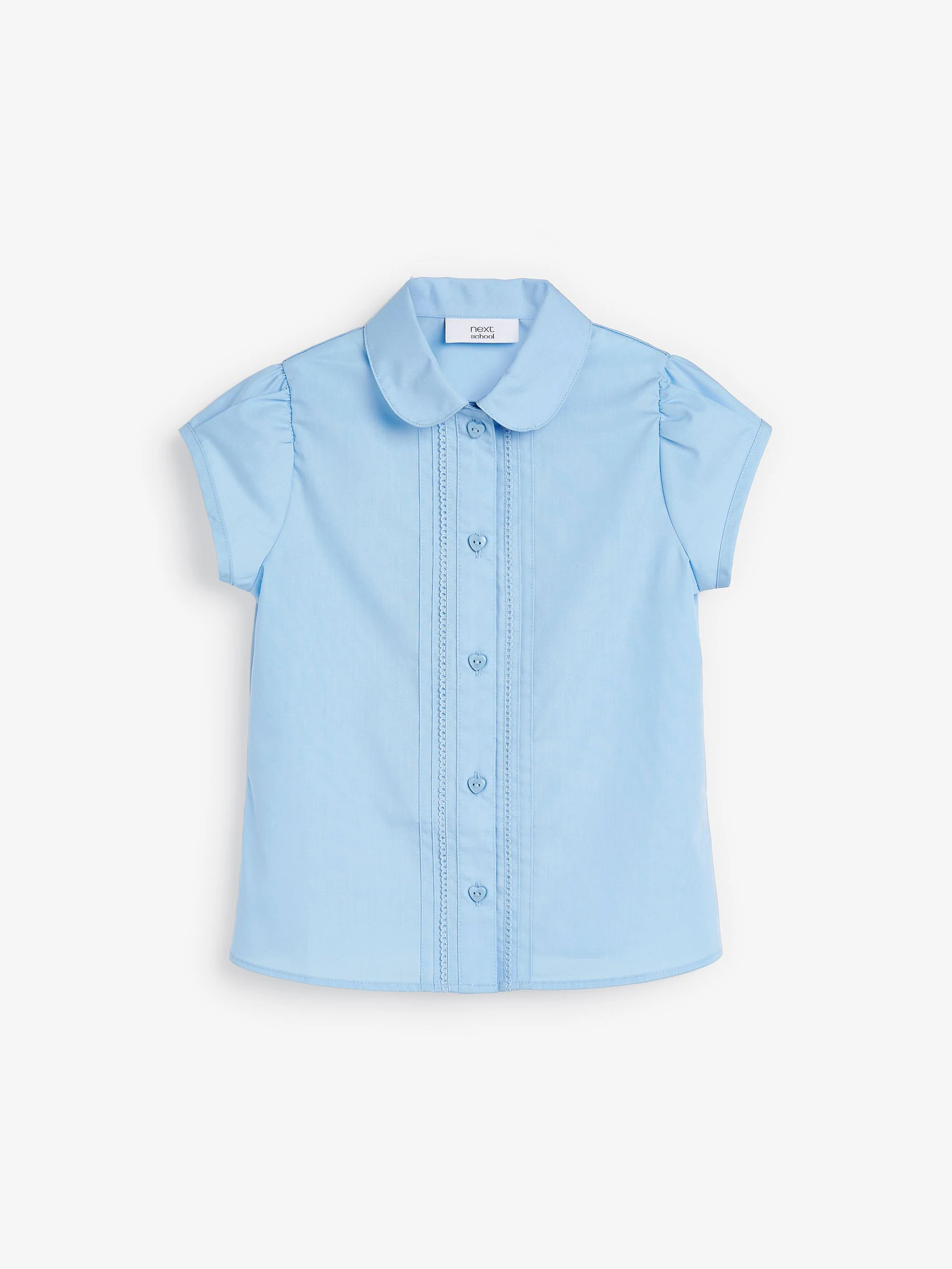 Blauw - Schoolblouse met pofmouwen en kantafwerking (3-14 jr)
