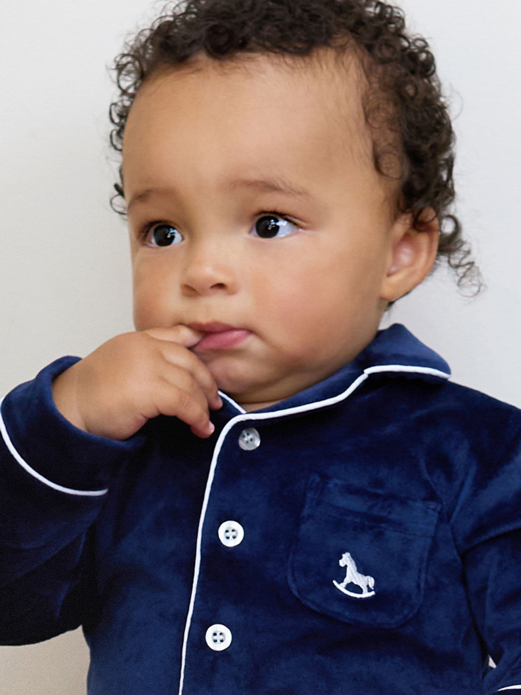 Blauw - The Little Tailor luxe kerst onesie-romper van zacht velours voor baby's