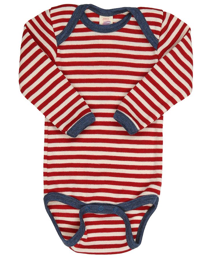Woll-Langarmbody ESSENTIAL BABY gestreift in rot melange