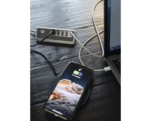 Brennenstuhl estilo multi-poort USB-lader, USB-laadstation, 4x USB-A, 1x USB-C, roestvrijstalen oppervlak, 1,5 m textielkabel