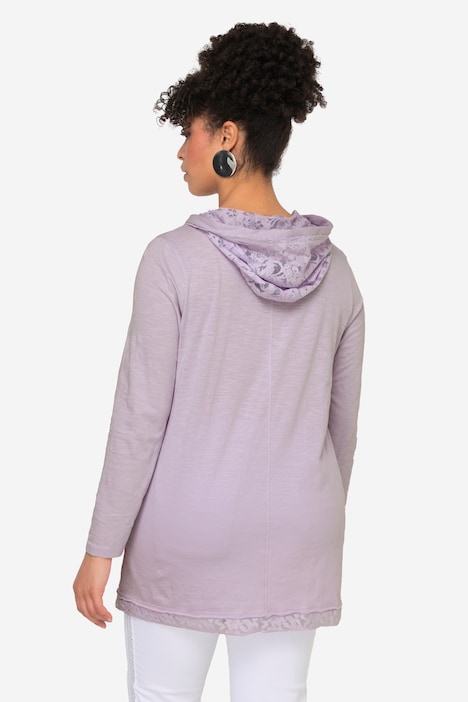 Langarmshirt, Kapuze, Spitzen-Details