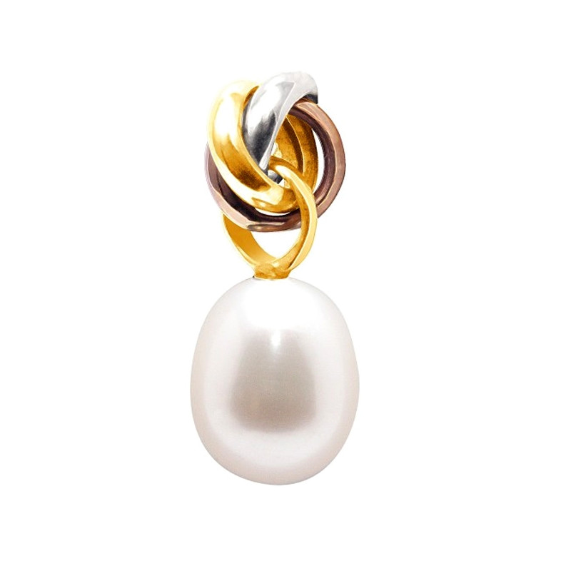 Pendentif Perle de Culture d'eau douce Blanche et 3 Or 750/1000