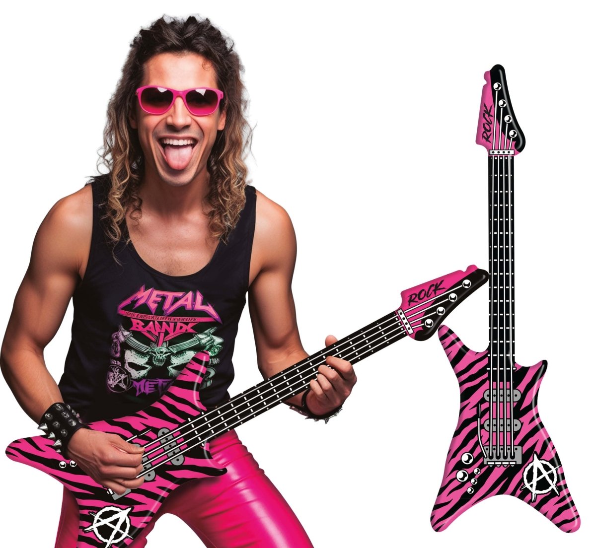 Gitaar Opblaas Zwart Roze 95cm