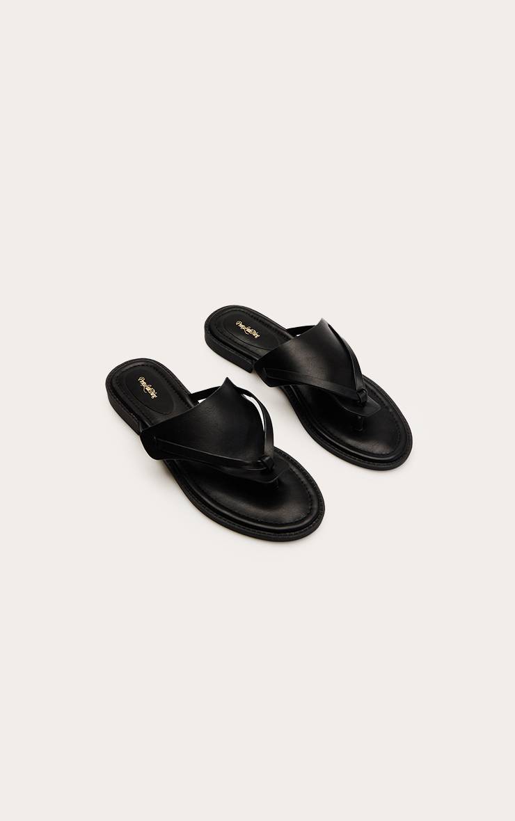 Noir Sandales Plates À Entre-doigt En Synthétiquecuir Avec Empeigne Haute