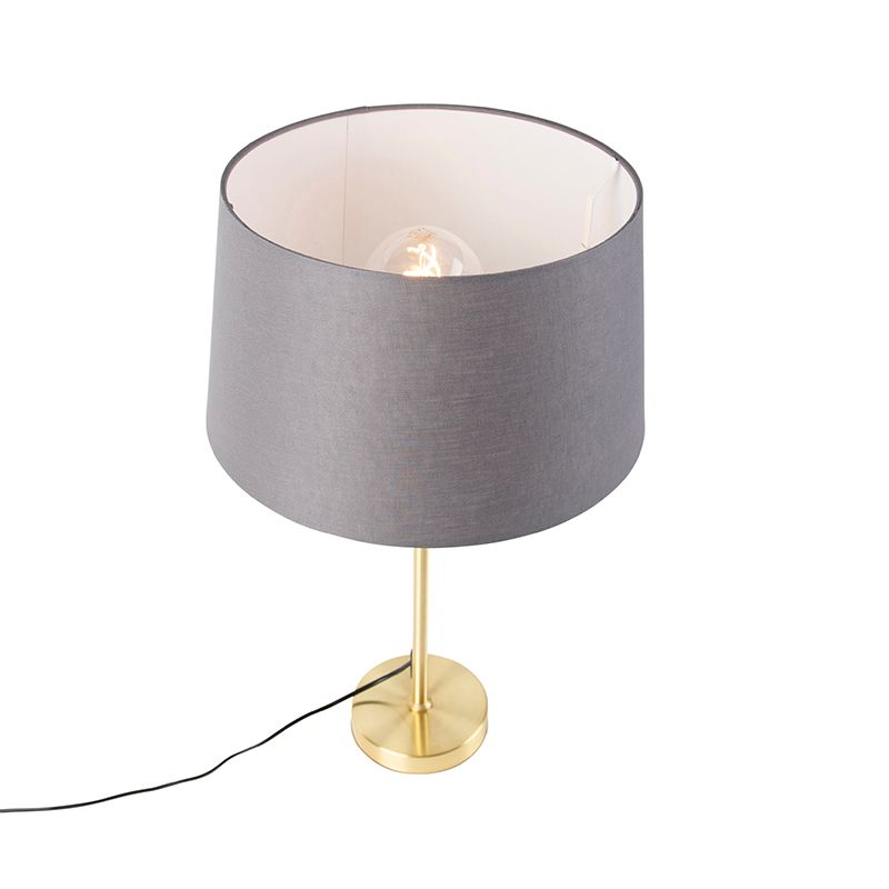 Tafellamp goud/messing met linnen kap grijs 35 cm - Parte