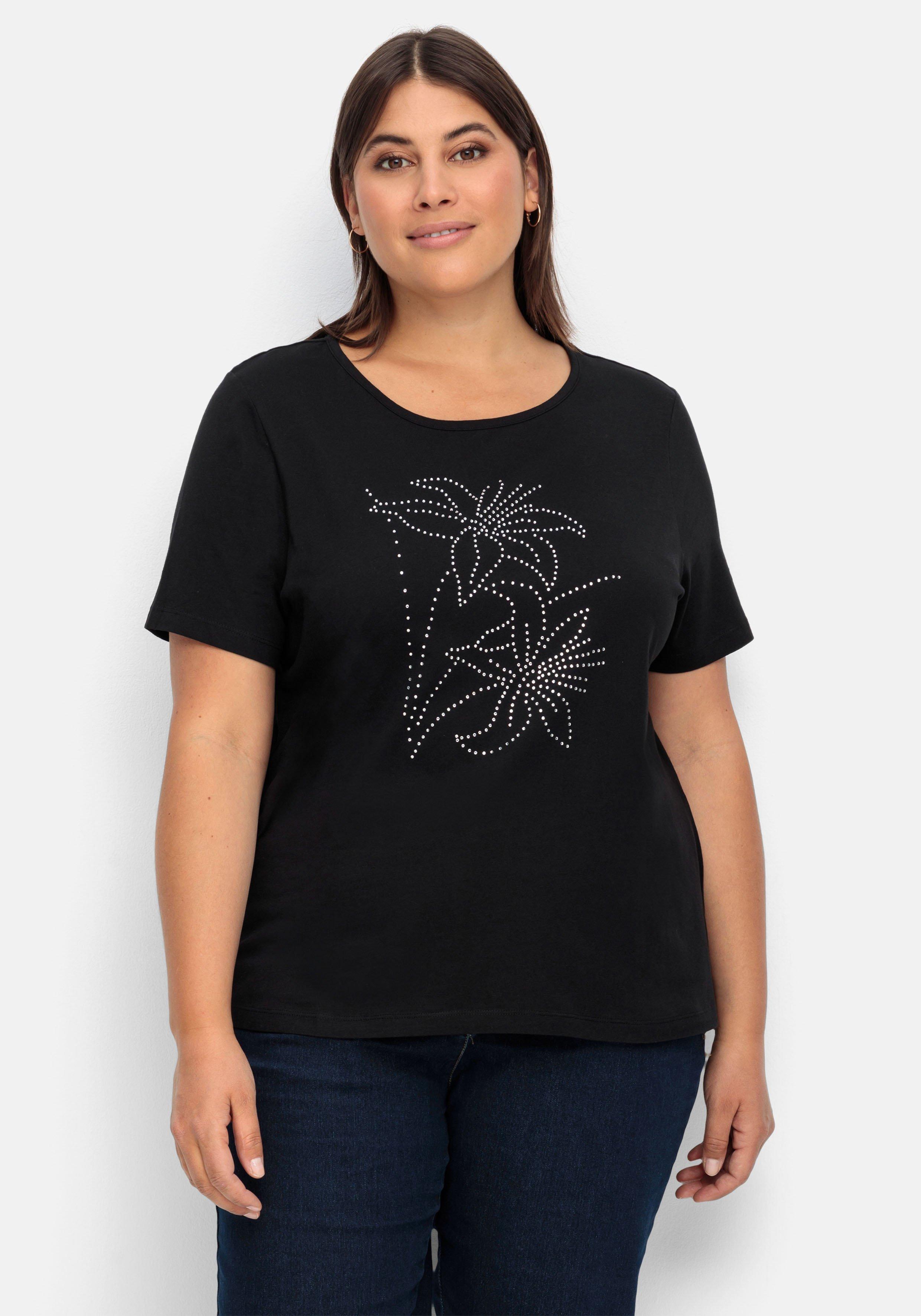 Shirt mit Blumenmuster aus Ziersteinchen vorn