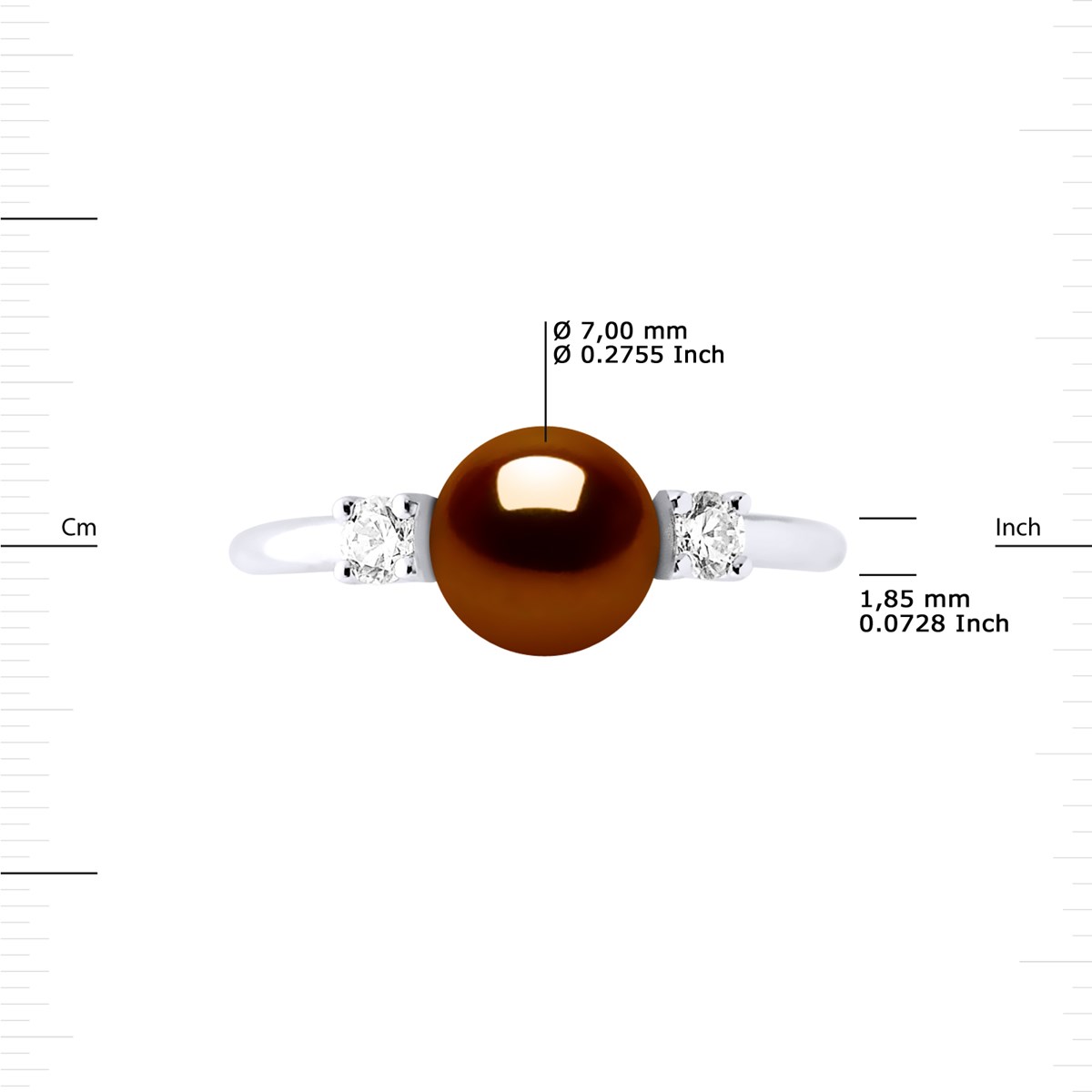 Bague Ajustable Perle d'Eau Douce 7-8 mm Chocolat et Oxydes de Zirconium Argent 925