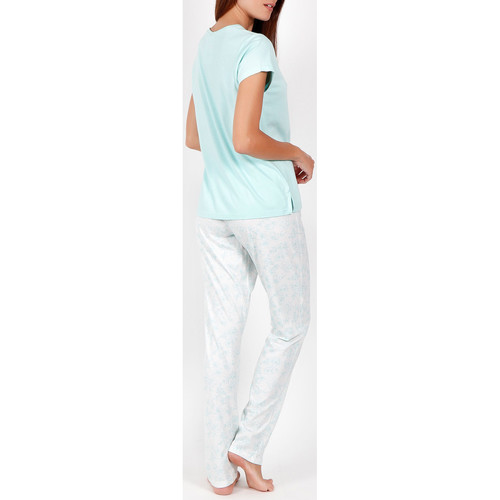 Admas - Camiseta de pantalones pijama Flores verano verde Verde
