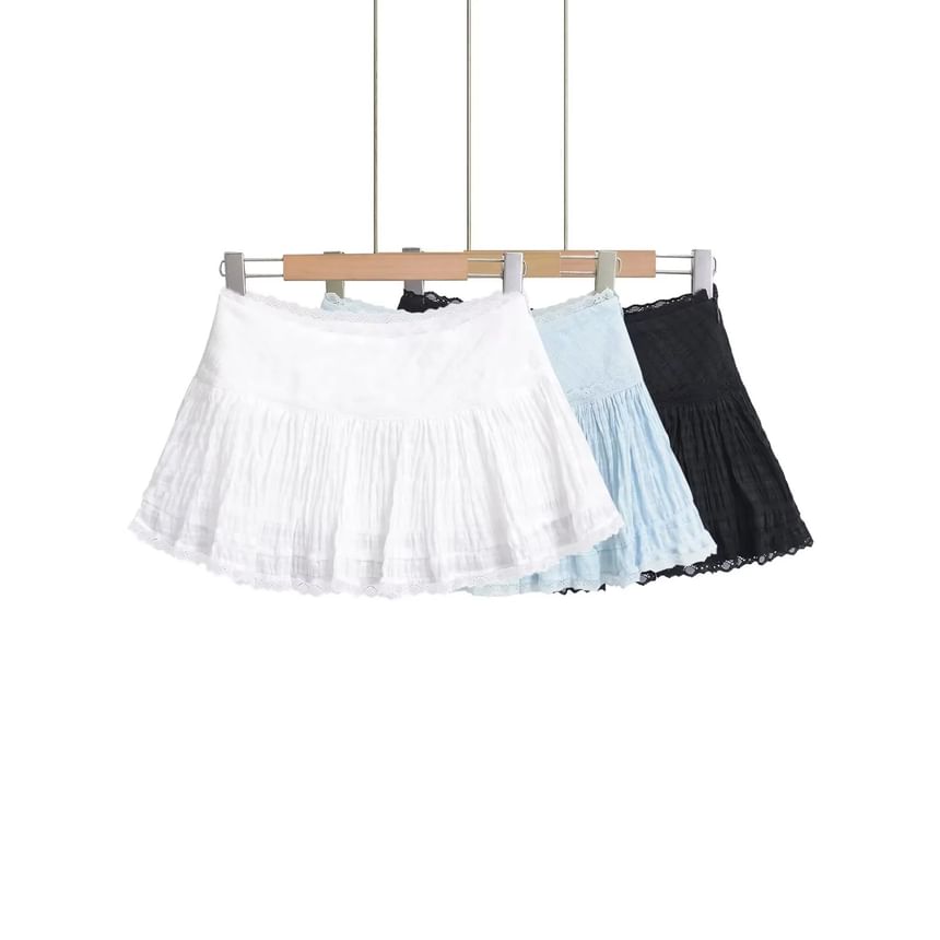 Asiris - Balletcore lage taille, kanten rand, effen mini-A-lijn rok